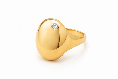 Anel Oval com Pedra Redonda